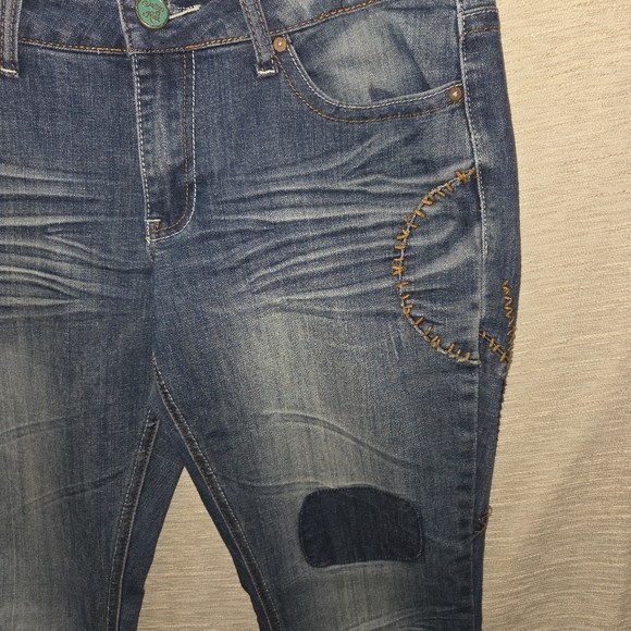 Indigo rein hippy flare bottom distressed stretch denim jeans 11/12 - Picture 4 of 8